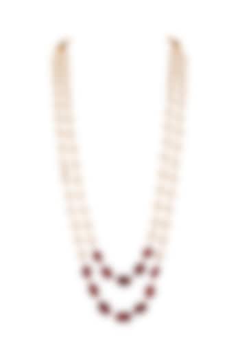 Red Beaded & White Pearl Mala by Riana Jewellery Men at Pernia's Pop Up Shop