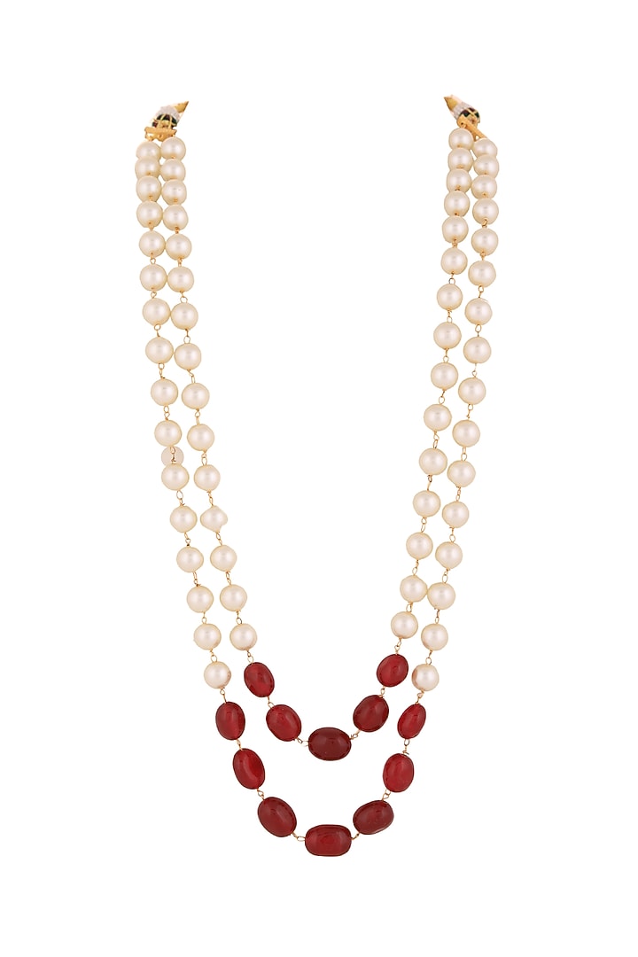 Red Beaded & White Pearl Mala by Riana Jewellery Men at Pernia's Pop Up Shop