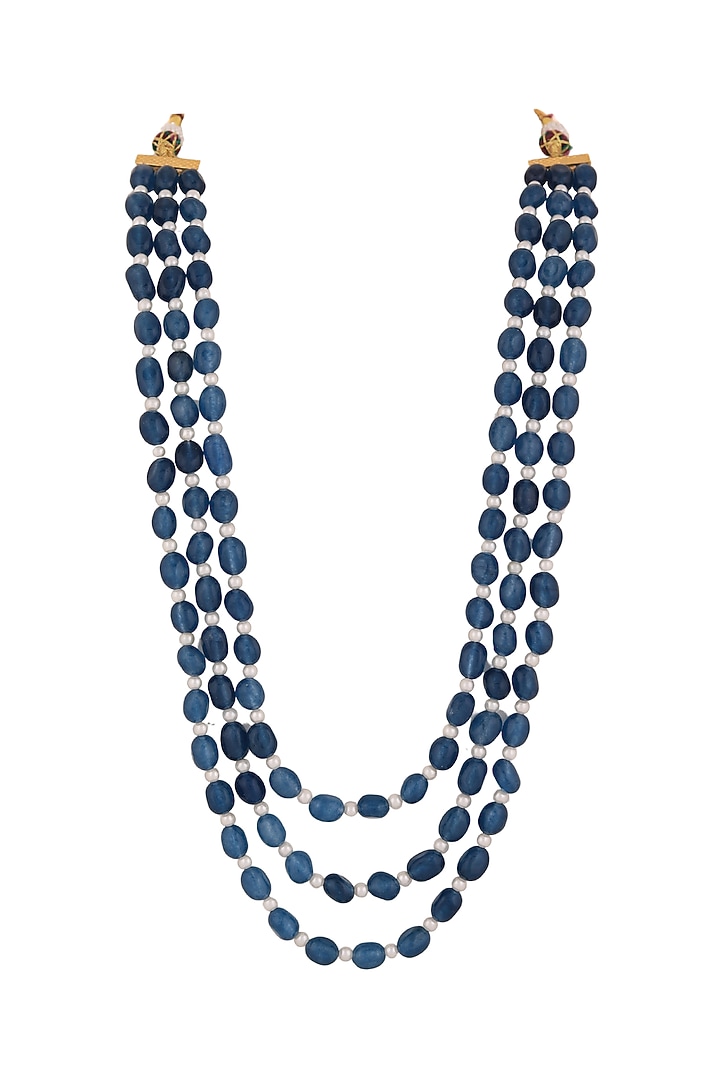 Blue Semi-Precious Jade Beaded Layered Mala by Riana Jewellery Men at Pernia's Pop Up Shop