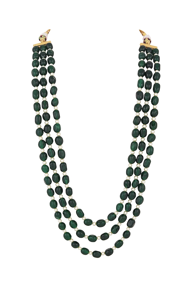 Green Emerald Beaded Layered Mala by Riana Jewellery Men at Pernia's Pop Up Shop