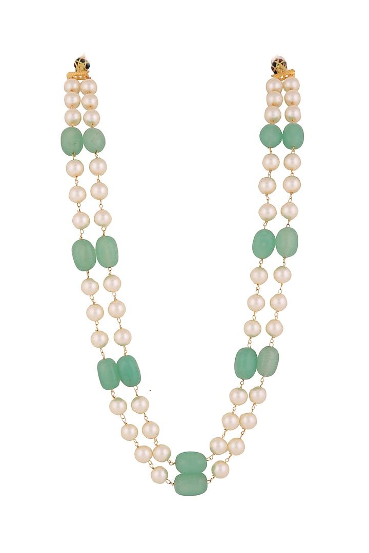 Sea Green Beaded & White Pearl Mala by Riana Jewellery Men at Pernia's Pop Up Shop