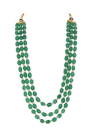 Sea Green Beaded & White Pearl Handmade Mala by Riana Jewellery Men