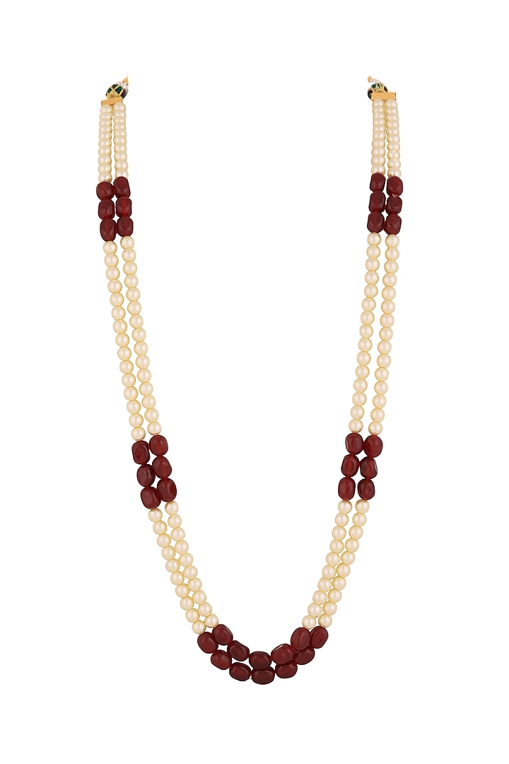 Ruby Beaded & White Pearl Layered Mala by Riana Jewellery Men