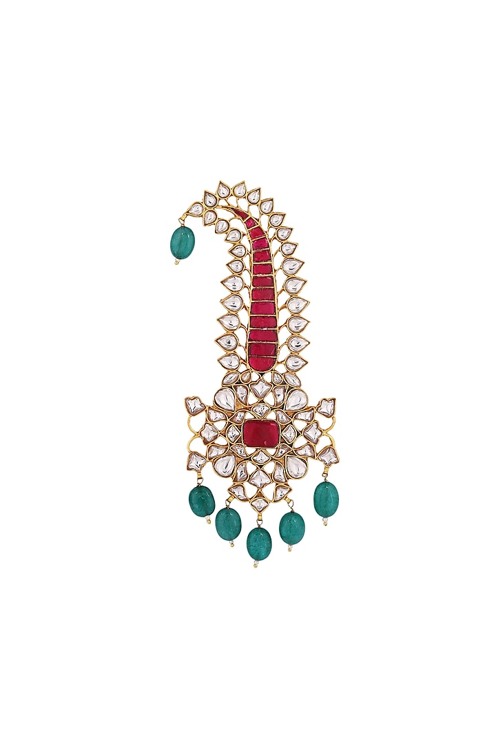 Gold Plated Pink Stone & Green Pearl Kilangi by Riana Jewellery Men