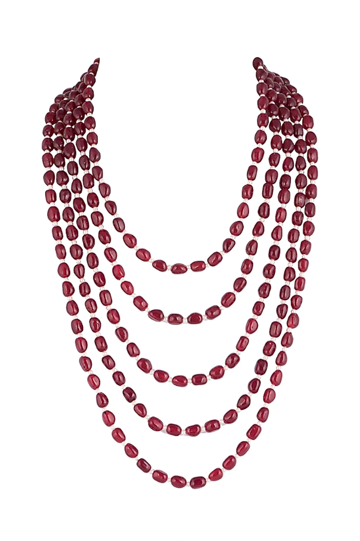 Gold Plated Pearl & Ruby Layered Mala by Riana Jewellery Men at Pernia's Pop Up Shop