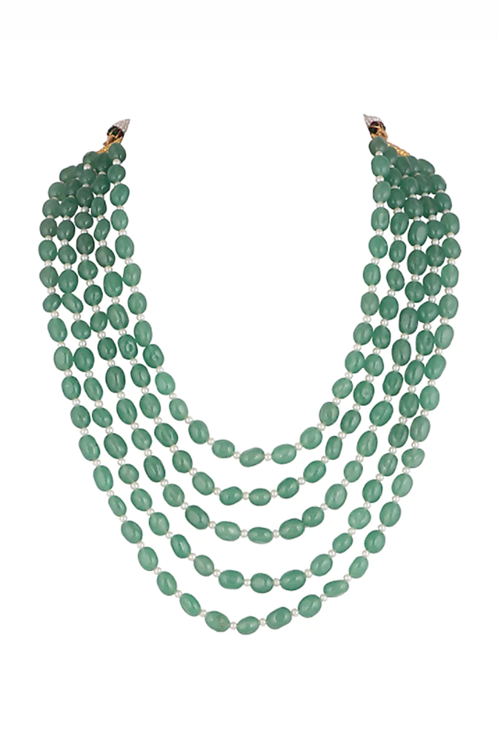 Gold Plated Pearl & Sea Green Bead Layered Mala by Riana Jewellery Men at Pernia's Pop Up Shop