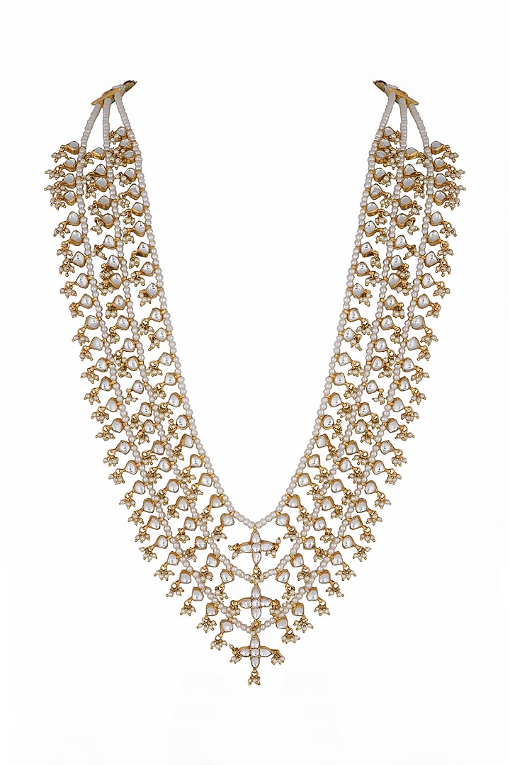 Gold Plated Pearl & Jadtar Stone Layered Mala by Riana Jewellery Men at Pernia's Pop Up Shop