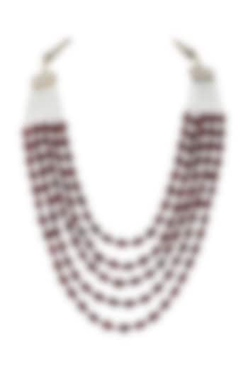 Gold Plated Pearl & Ruby Bead Layered Mala by Riana Jewellery Men