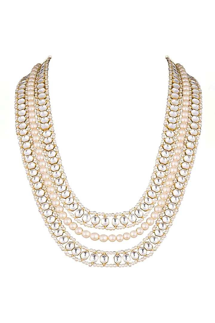 Gold Plated Jadtar Stone Layered Mala by Riana Jewellery Men at Pernia's Pop Up Shop