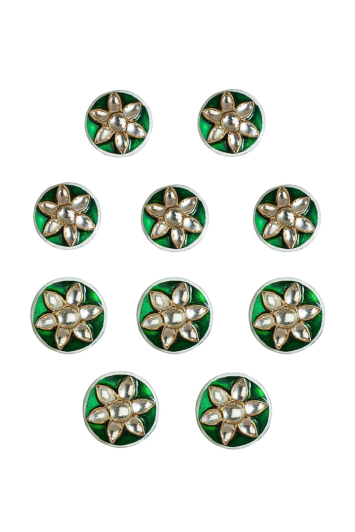 Gold Plated Jadtar Stone Buttons (Set of 10) by Riana Jewellery Men