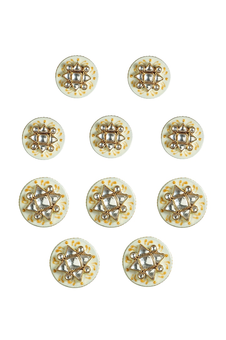 Gold Plated Jadtar Stone Buttons (Set of 10) by Riana Jewellery Men