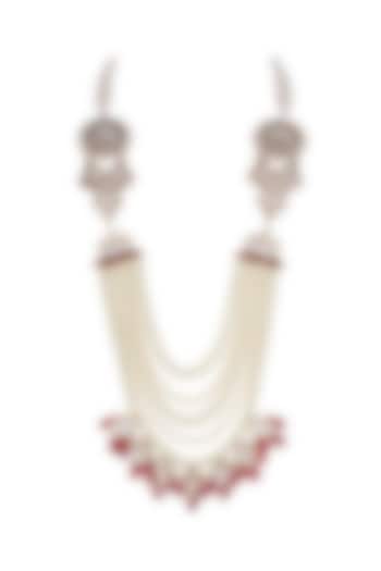 Gold Plated Pearl & Red Bead Layered Mala by Riana Jewellery Men