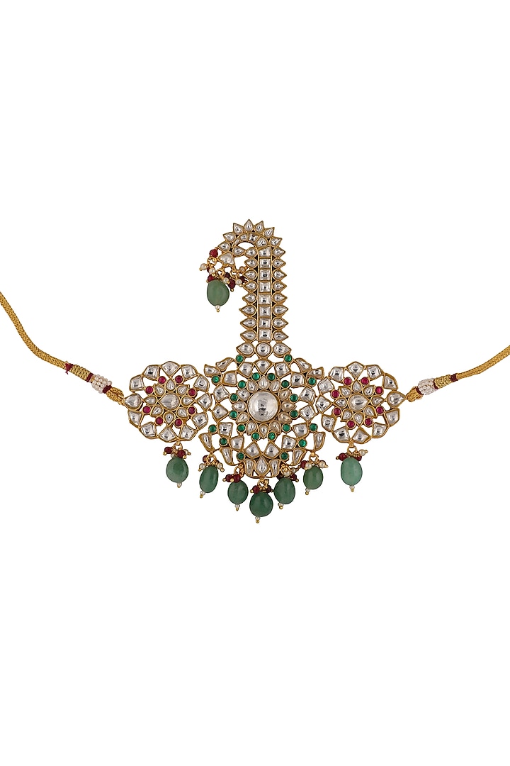 Gold Plated Pink & Green Jadtar Layered Kilangi by Riana Jewellery Men at Pernia's Pop Up Shop