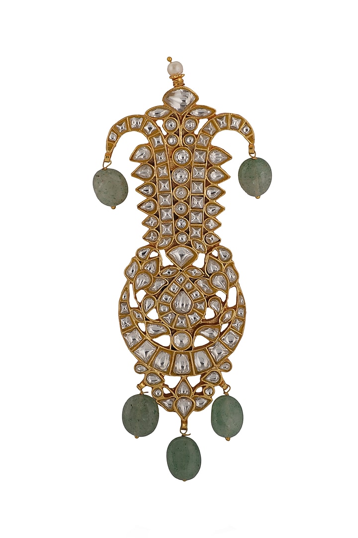 Gold Plated Sea Green Beads & White Jadtar Kilangi by Riana Jewellery Men at Pernia's Pop Up Shop