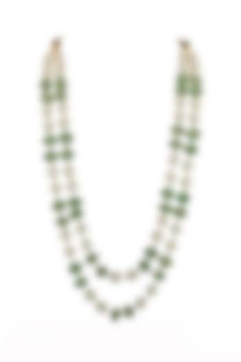 Gold Plated Sea Green Beads & Pearl Layered Mala by Riana Jewellery Men