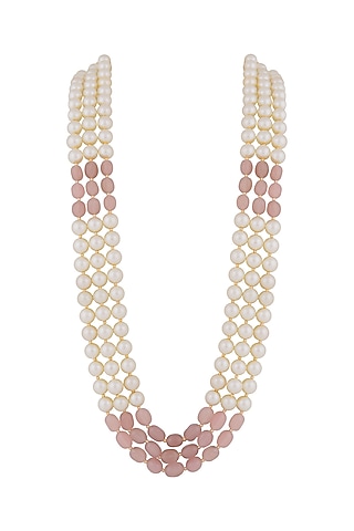 Gold Finish Pearl & Pink Stone Mala by Riana Jewellery Men