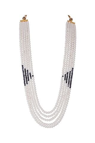Gold Finish Pearl & Blue Stone Mala by Riana Jewellery Men