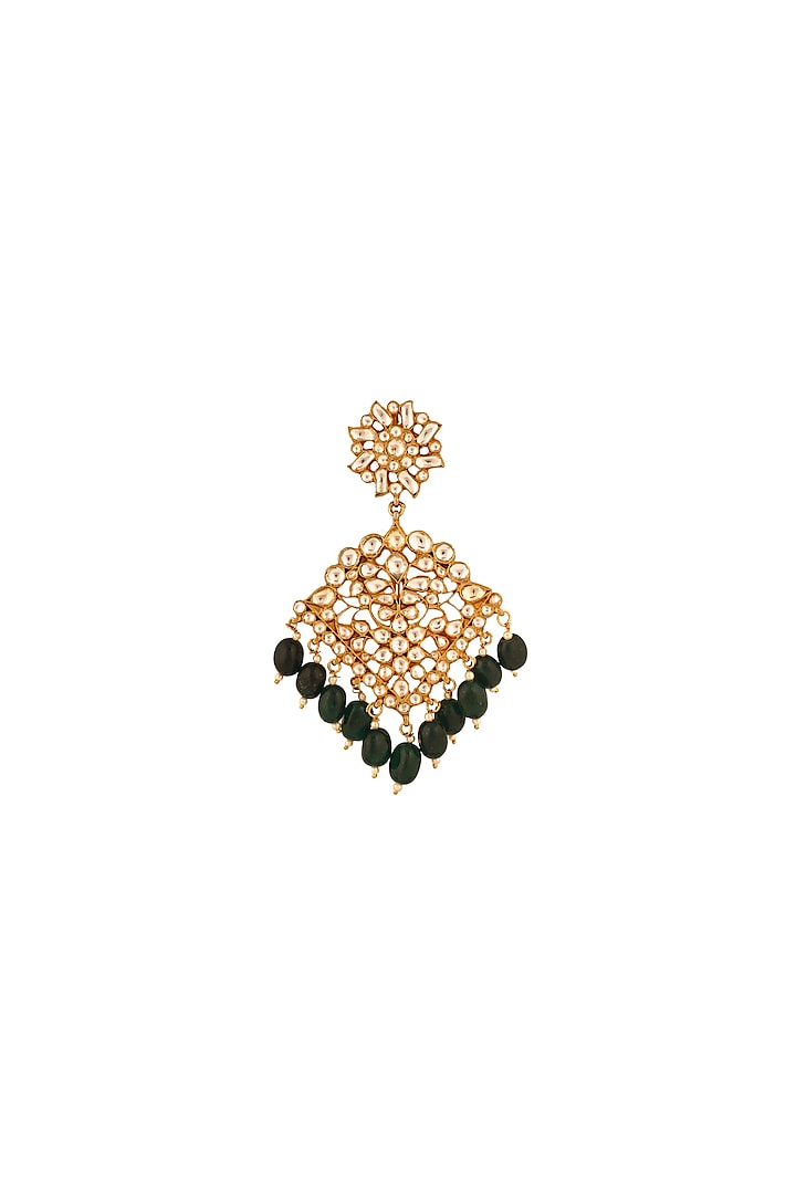 Matte Gold Plated Emerald Bead & Jadtar Stone Brooch by Riana Jewellery Men at Pernia's Pop Up Shop