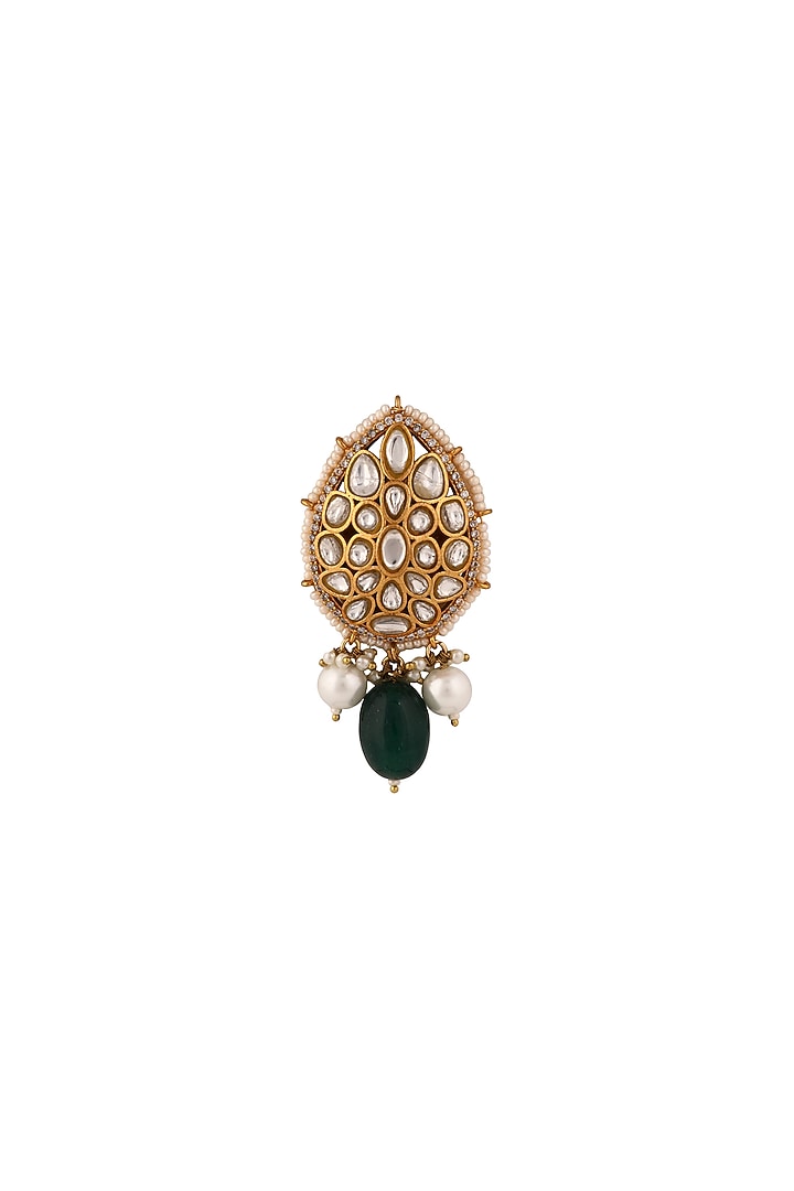 Matt Gold Plated Jadtar Stone & Green Beaded Brooch by Riana Jewellery Men at Pernia's Pop Up Shop