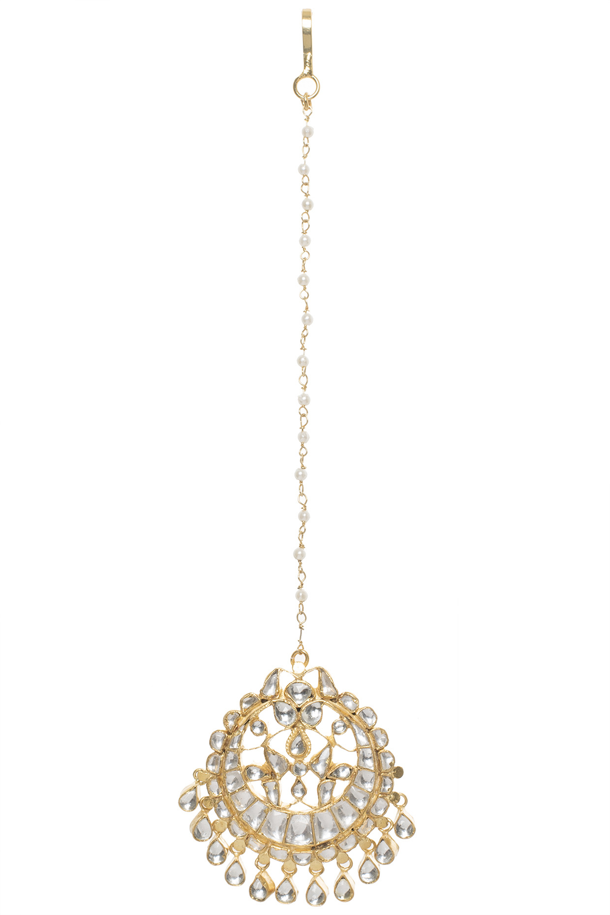 Gold Plated Kundan Stones Crescent Maangtika by Riana Jewellery