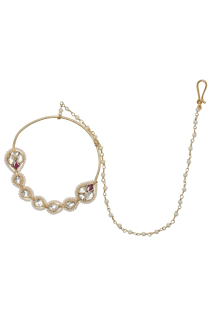 Gold plated kundan and pearls nose ring available only at Pernia's Pop Up Shop.