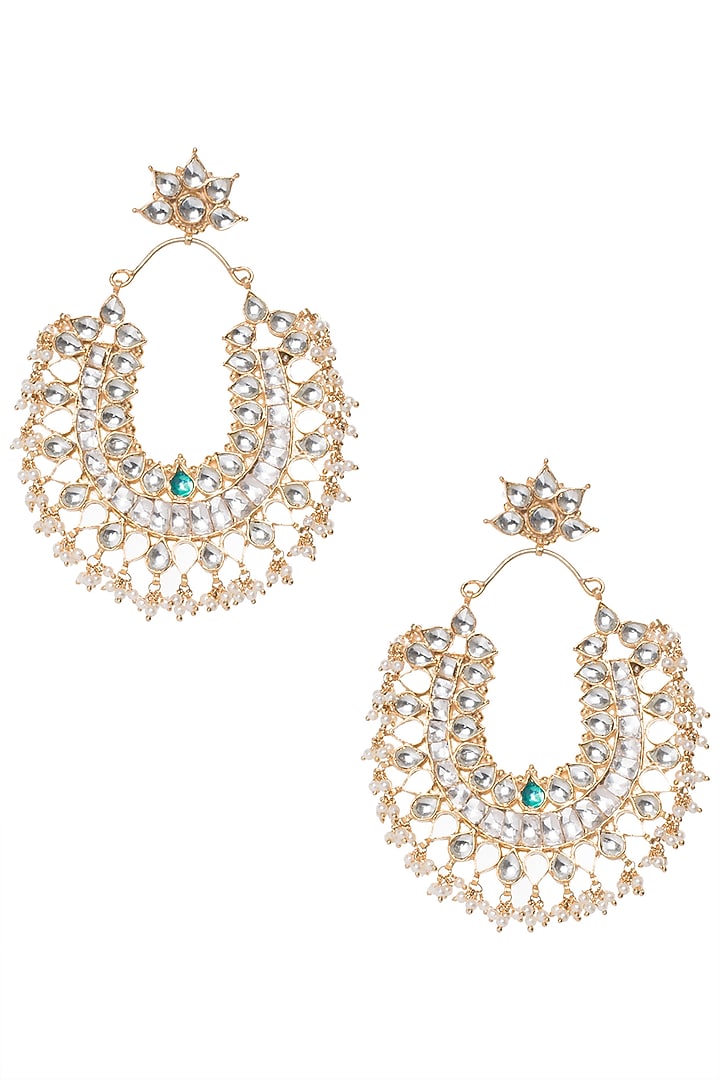 Gold plated kundan stone and pearl bunch earrings available only at Pernia's Pop Up Shop.