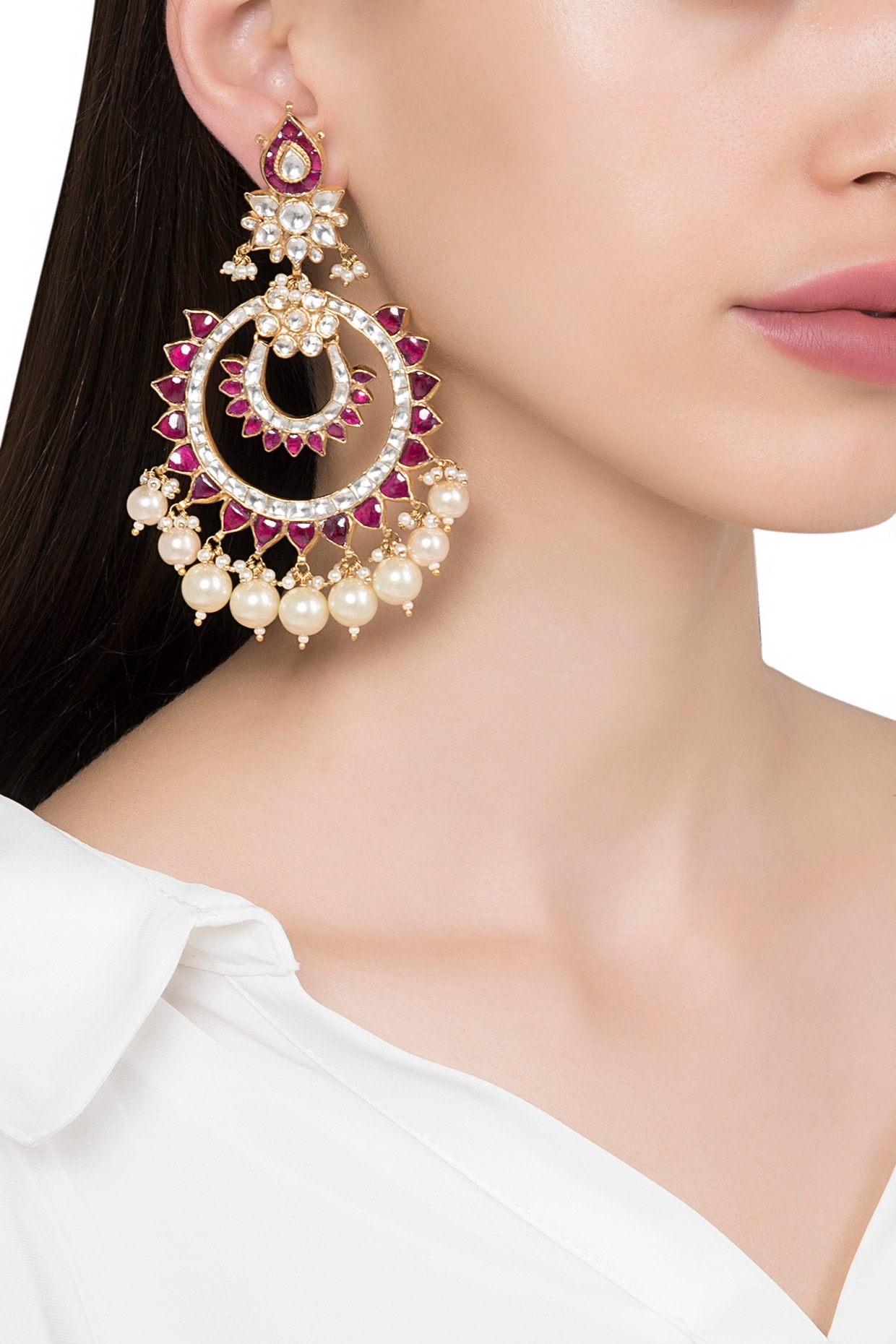 Designer Real Tyani Kundan Earrings Pearl Chandbali Kundan Jewel | eBay
