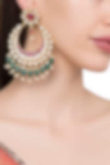 Gold Plated Kundan Stone and Pearl Chandbali Earrings by Riana Jewellery
