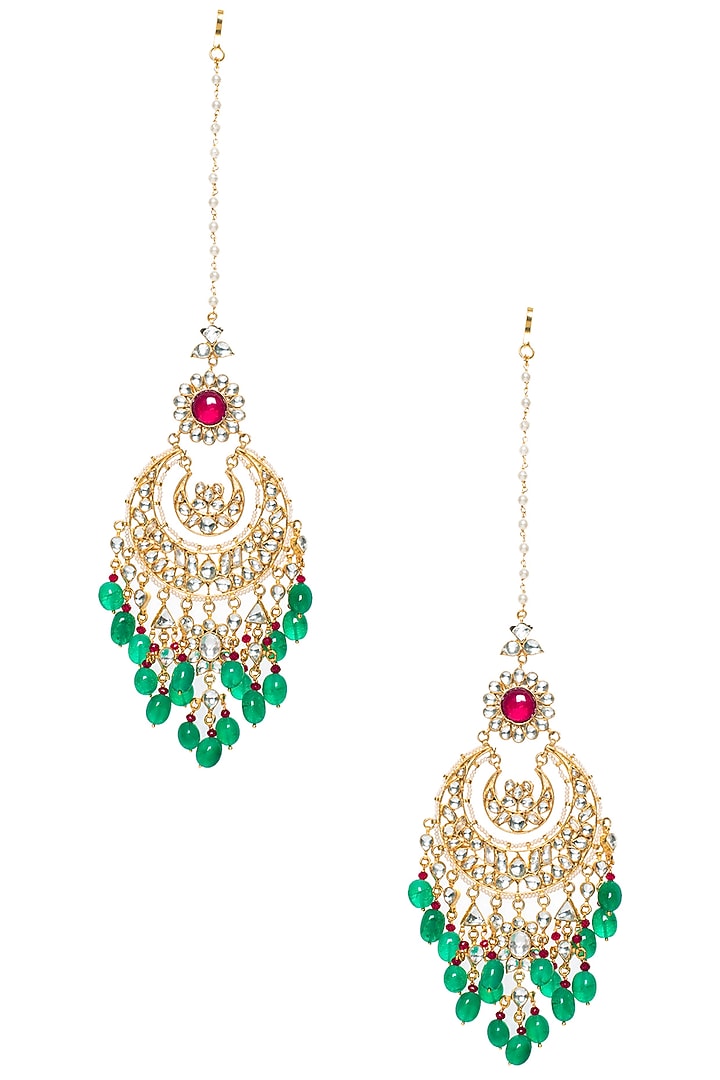 Gold plated kundan stone and pearl earrings available only at Pernia's Pop Up Shop.