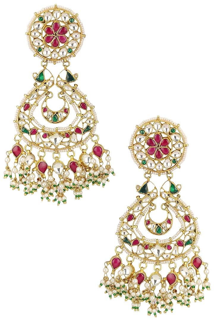 Riana Jewellery presents Gold plated red and green stones earrings available only at Pernia's Pop Up Shop.