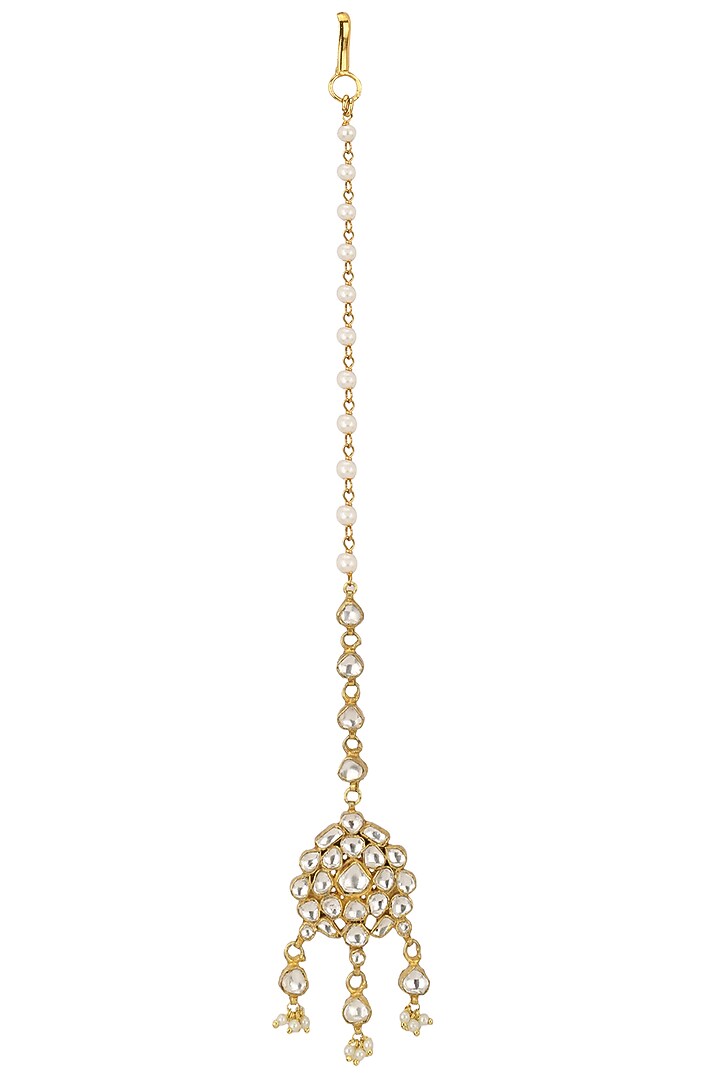 Riana Jewellery presents Gold plated white jadtar stone maang tikka available only at Pernia's Pop Up Shop.