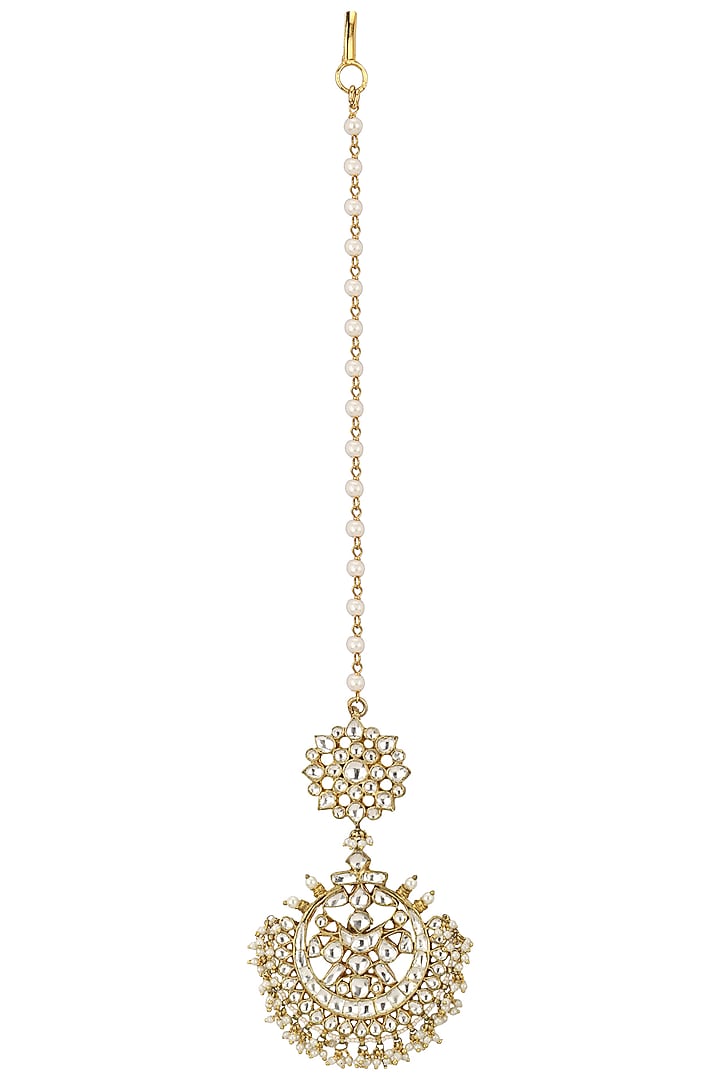 Riana Jewellery presents Gold plated round crescent maang tikkaa available only at Pernia's Pop Up Shop.