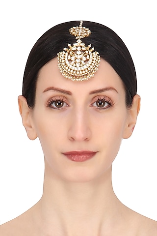 Gold Plated Round Crescent Maang Tikkaa by Riana Jewellery