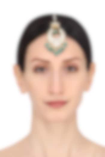 Riana Jewellery presents Gold plated white and green stone maang tikka available only at Pernia's Pop Up Shop.