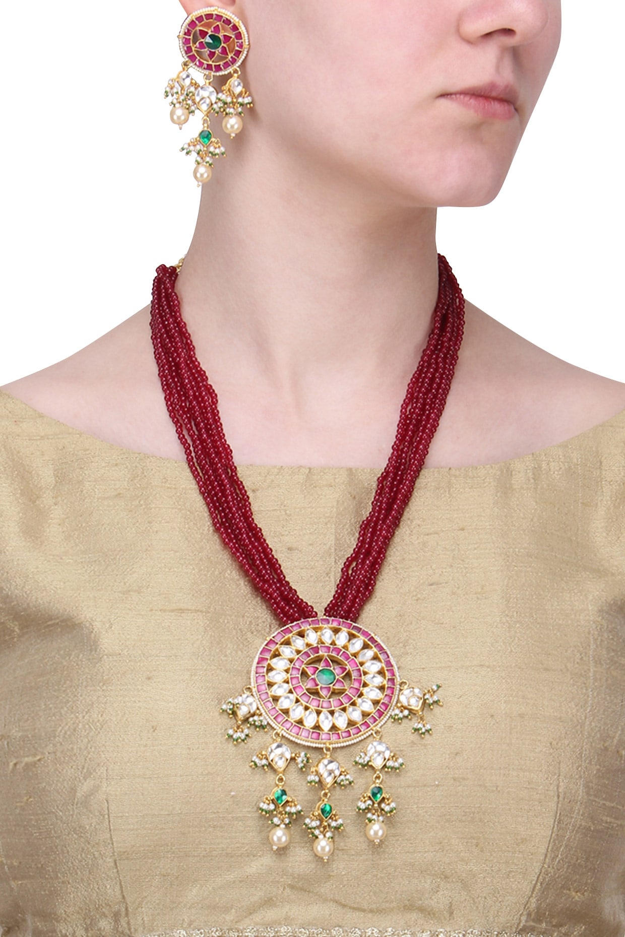 Attractive Palakka Red Pendant Chain - South India Jewels