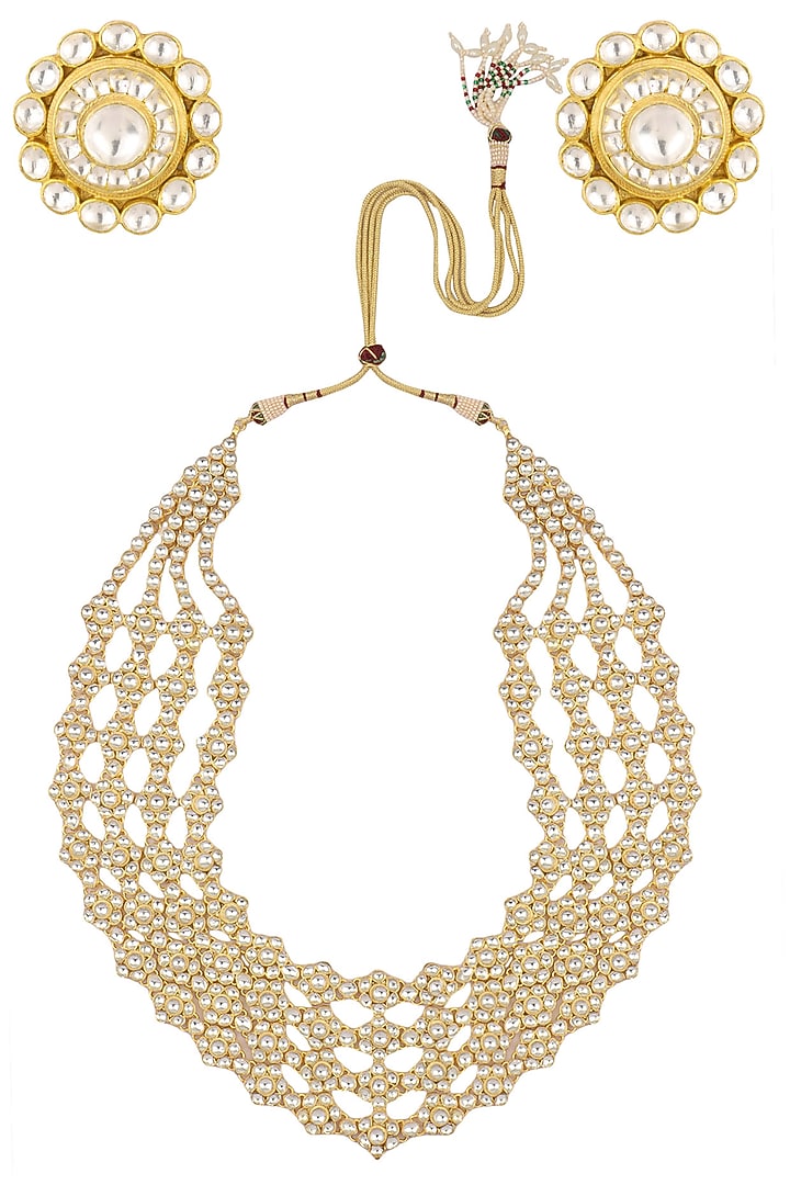 Gold finish white stone studded necklace set available only at Pernia's Pop Up Shop.