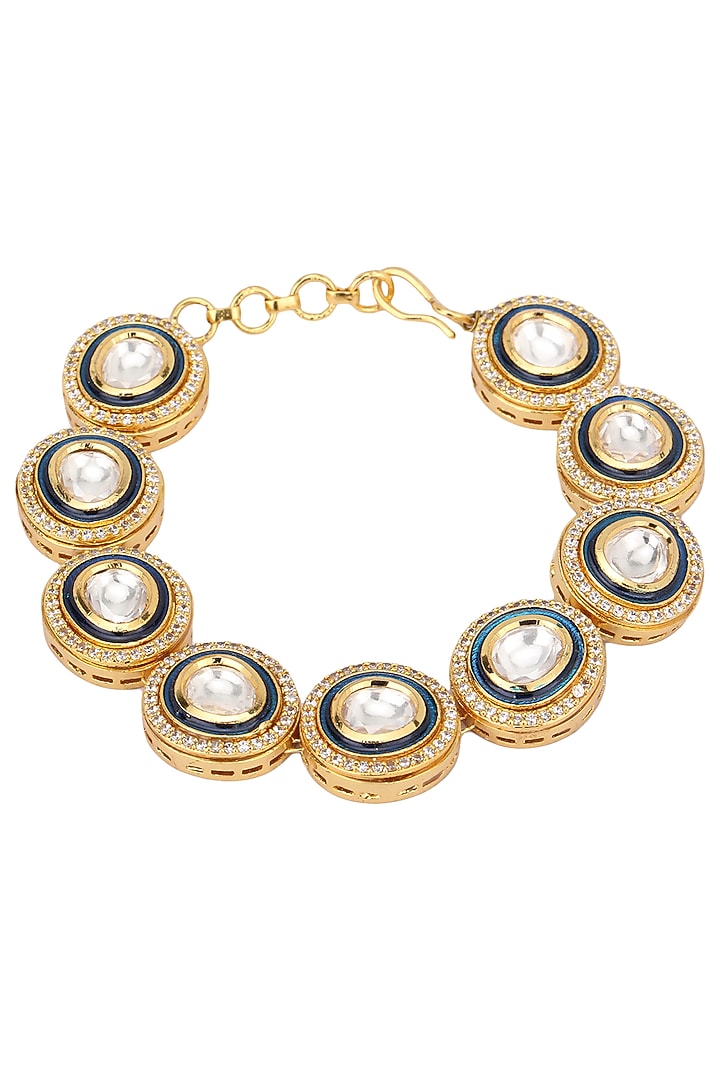 Gold finish kundan stone single line bracelet available only at Pernia's Pop Up Shop.