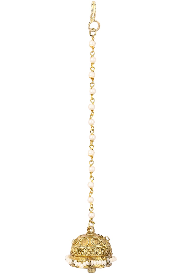 Gold finish white stone borla maangtikka available only at Pernia's Pop Up Shop.