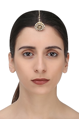 Gold Finish White Stone Borla Maangtikka by Riana Jewellery
