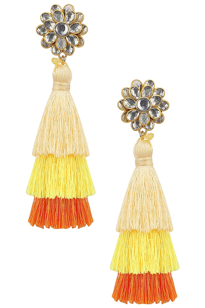 Gold plated multi colored tasseled earrings available only at Pernia's Pop Up Shop.
