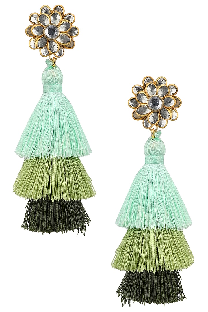 Gold plated hues of green tasseled earrings available only at Pernia's Pop Up Shop.