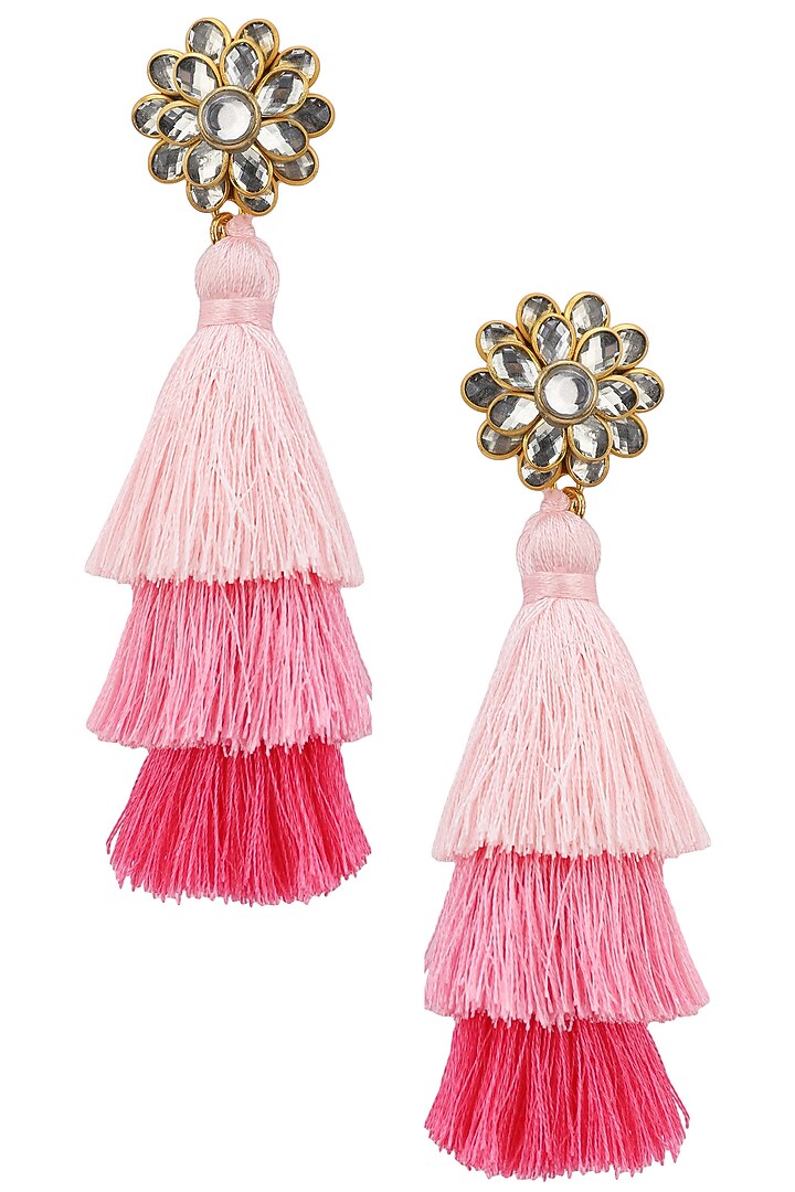 Gold plated hues of pink tasseled earrings available only at Pernia's Pop Up Shop.