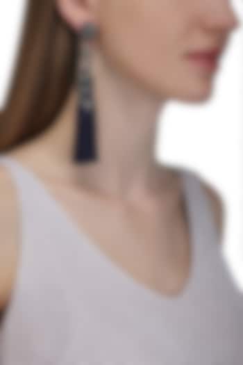 Gunmetal Plated Blue Sequins Tasseled Earrings by Riana Jewellery