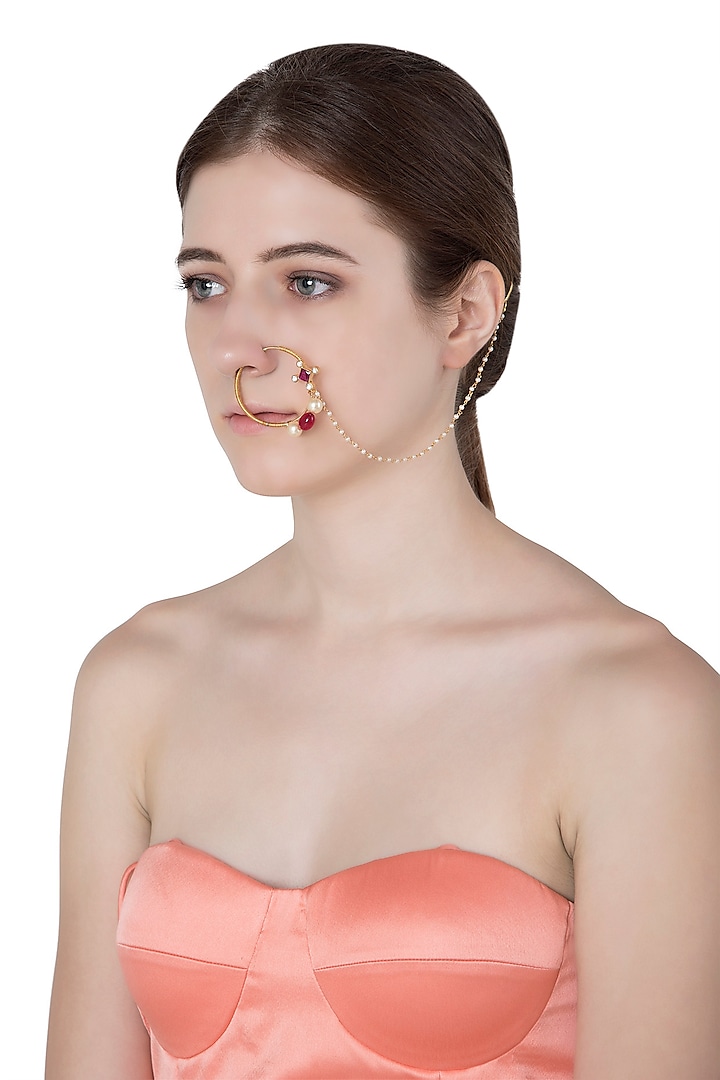 Gold Plated Square Stone Nose Ring by Riana Jewellery