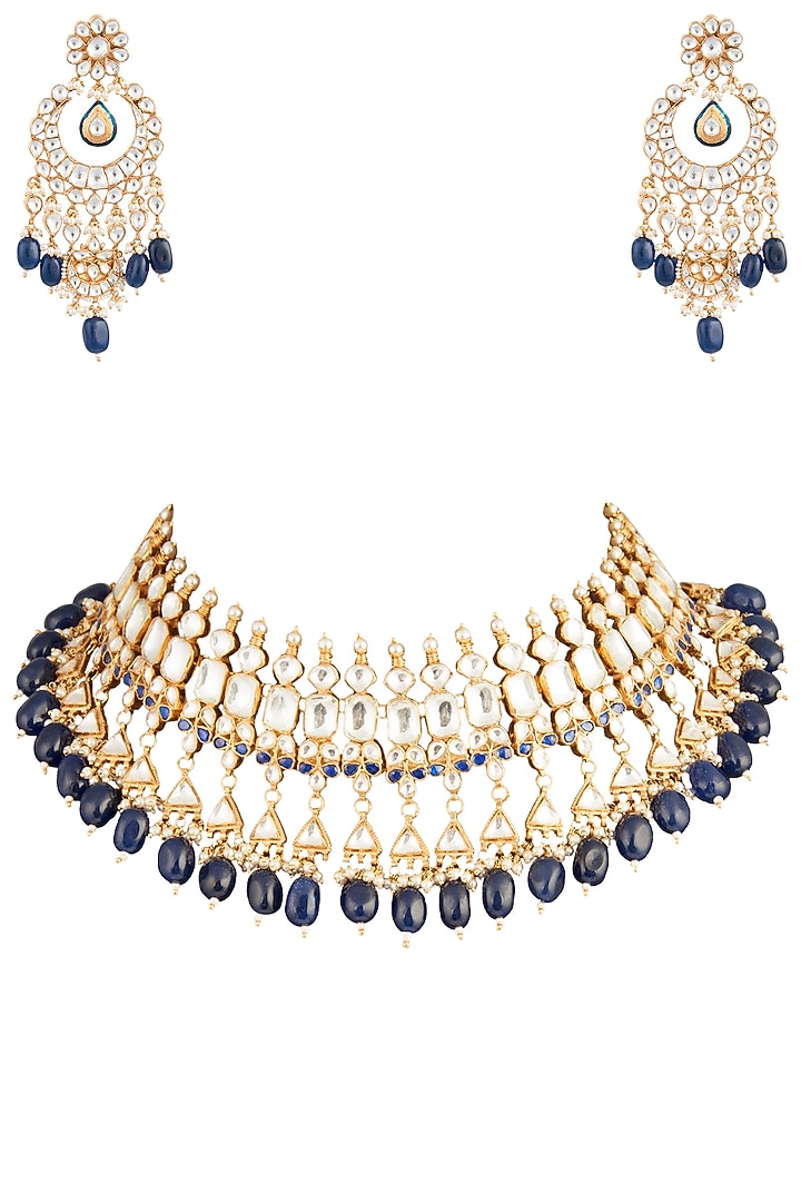 Gold plated semi-precious stones choker necklace set available only at Pernia's Pop Up Shop.