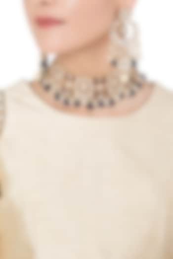 Gold Plated Semi-Precious Stones and Pearl Choker Necklace Set by Riana Jewellery