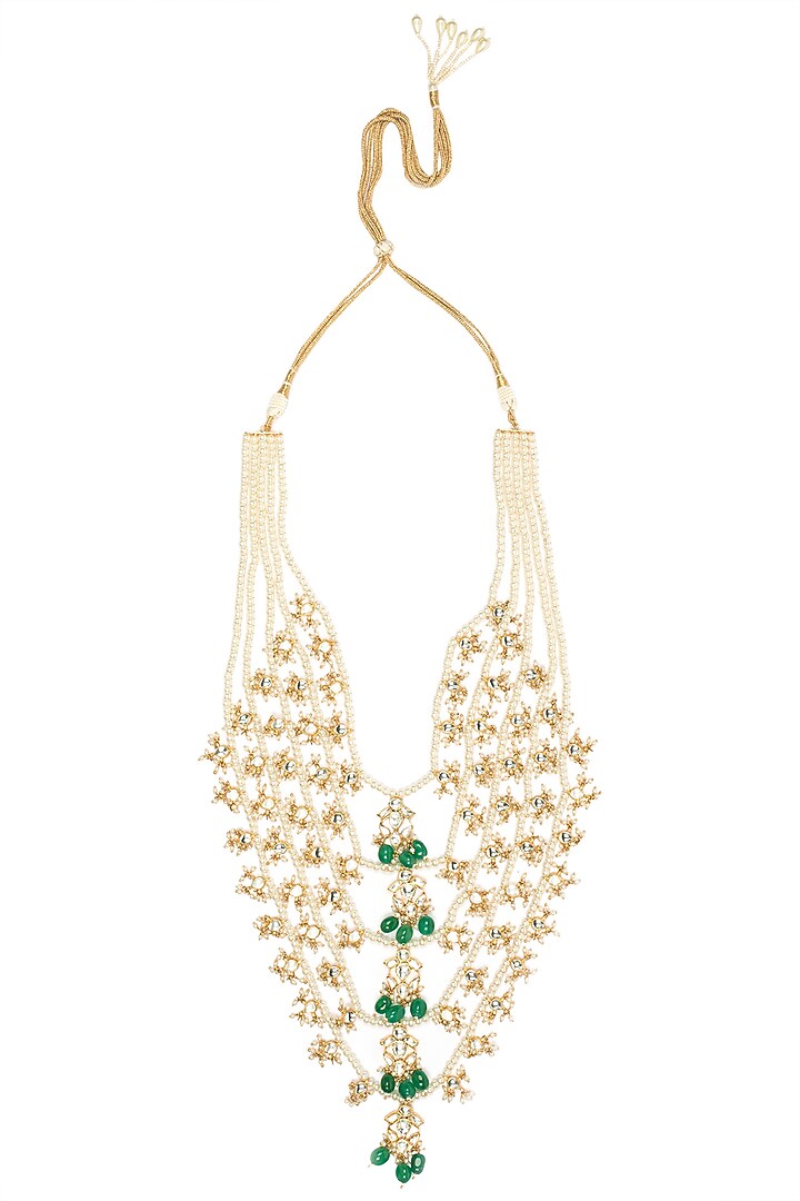 Gold plated five string pearls and semi-precious stones necklace available only at Pernia's Pop Up Shop.
