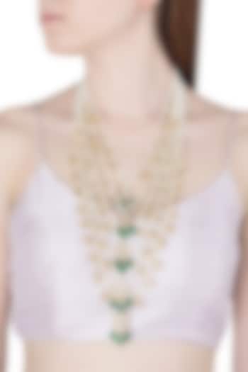 Gold Plated Five String Pearls and Semi-Precious Stones Necklace by Riana Jewellery