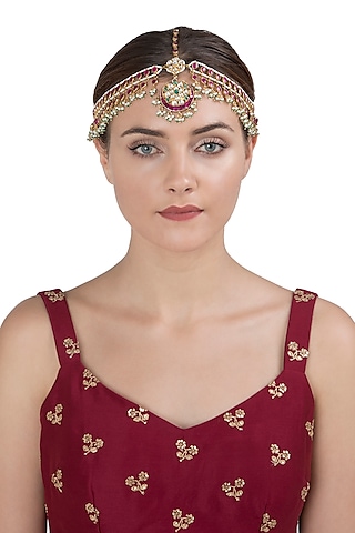 Gold Plated Pink Mathapati by Riana Jewellery