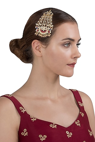 Gold Plated Red and Blue Peacock Passa by Riana Jewellery